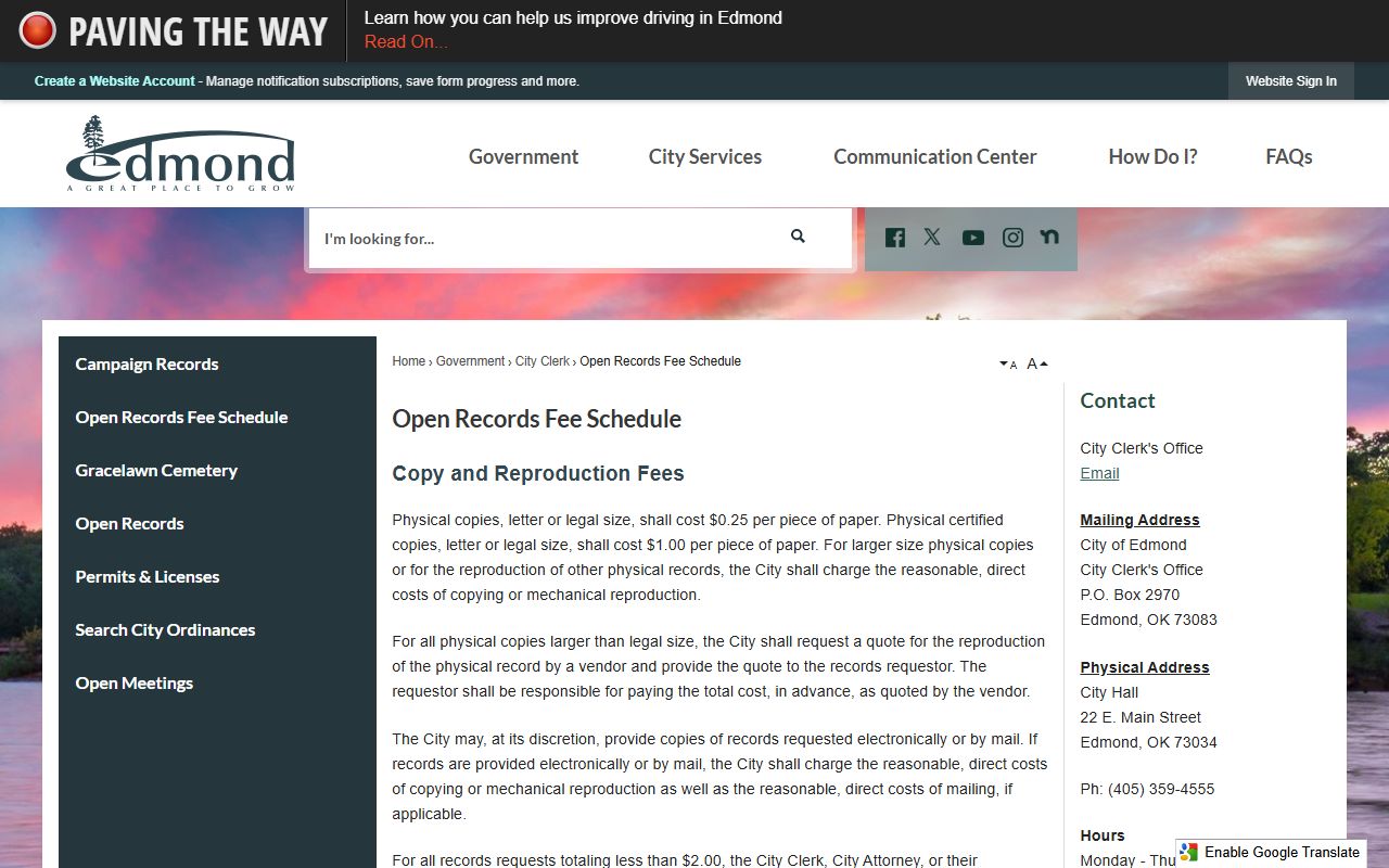 Edmond Open Records Fee Schedule - Property Records