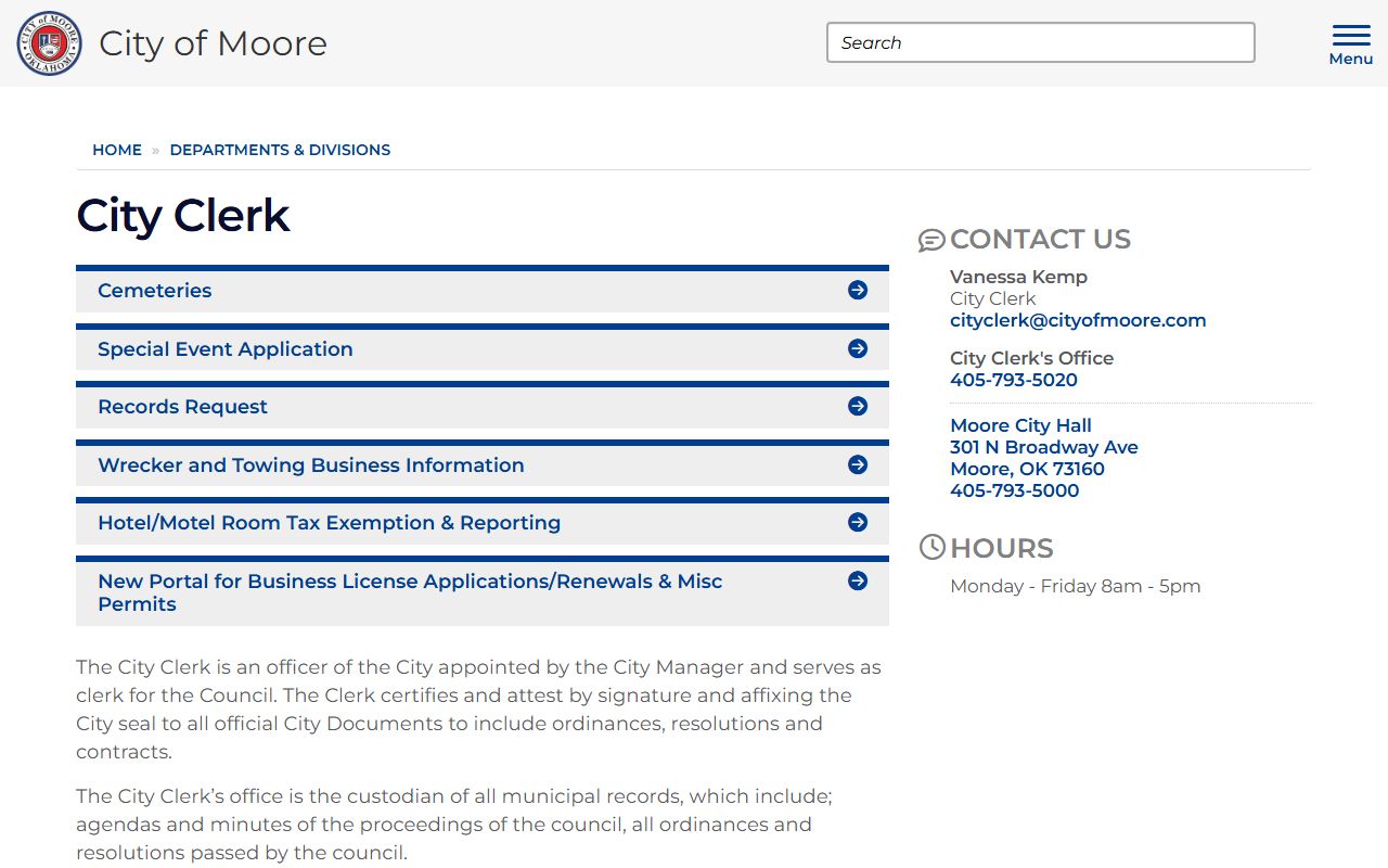 Moore City Clerk Page - Moore Oklahoma Property Records