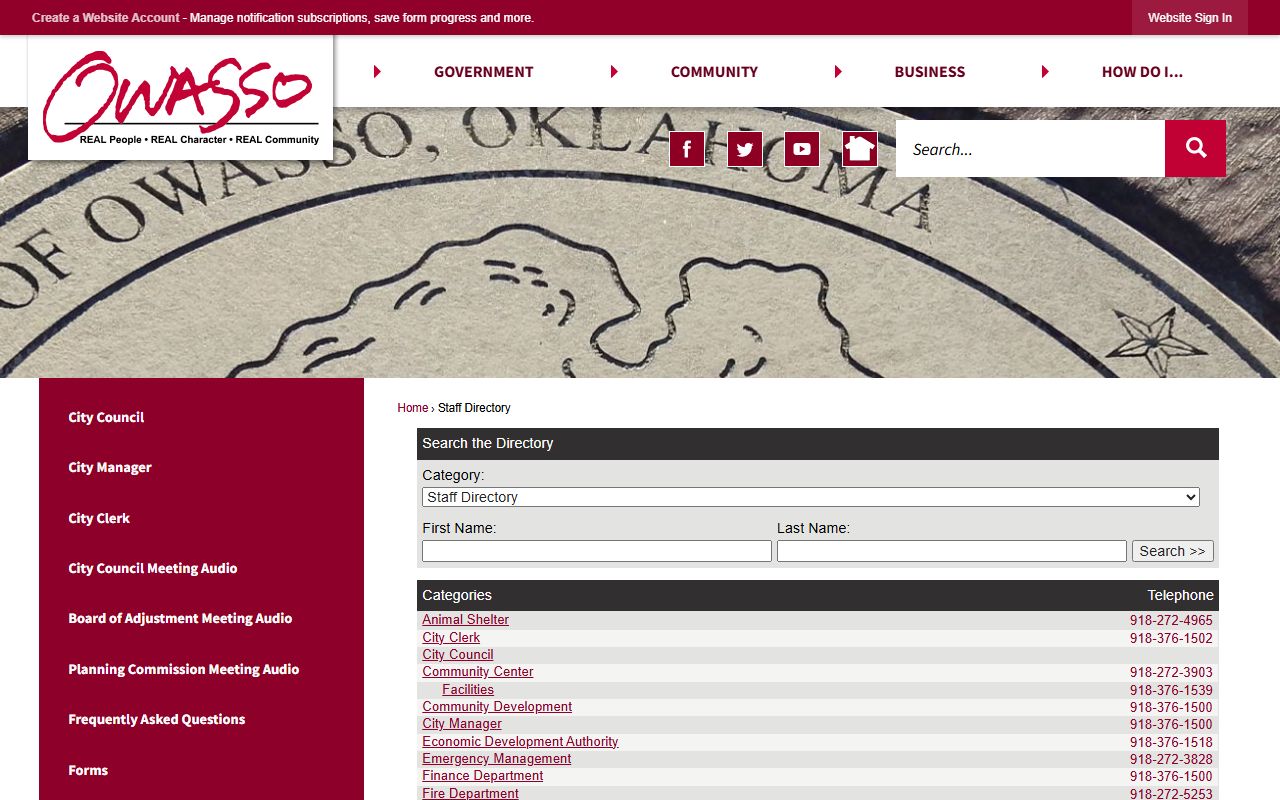 Owasso Staff Directory - Property Records Contacts