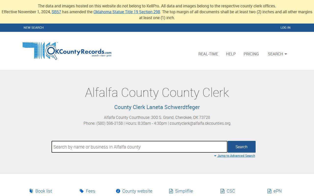 Alfalfa County Property Records - OKCountyRecords Search Portal