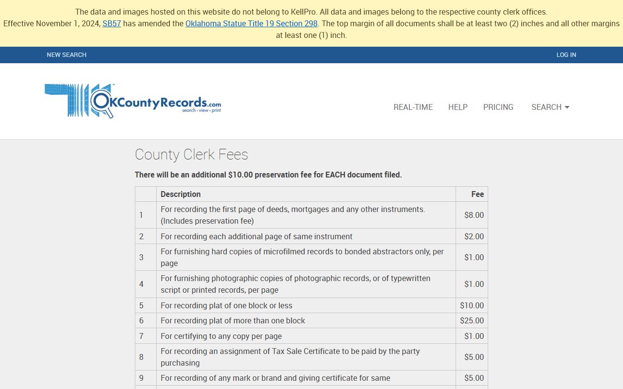 OKCountyRecords Fee Schedule - Oklahoma Property Records